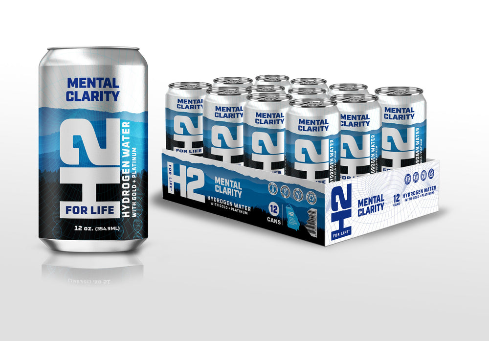 H2ForLife Mental Clarity Hydrogen Water With H2+Gold+Platinum, Case of (12) 12 oz. Cans
