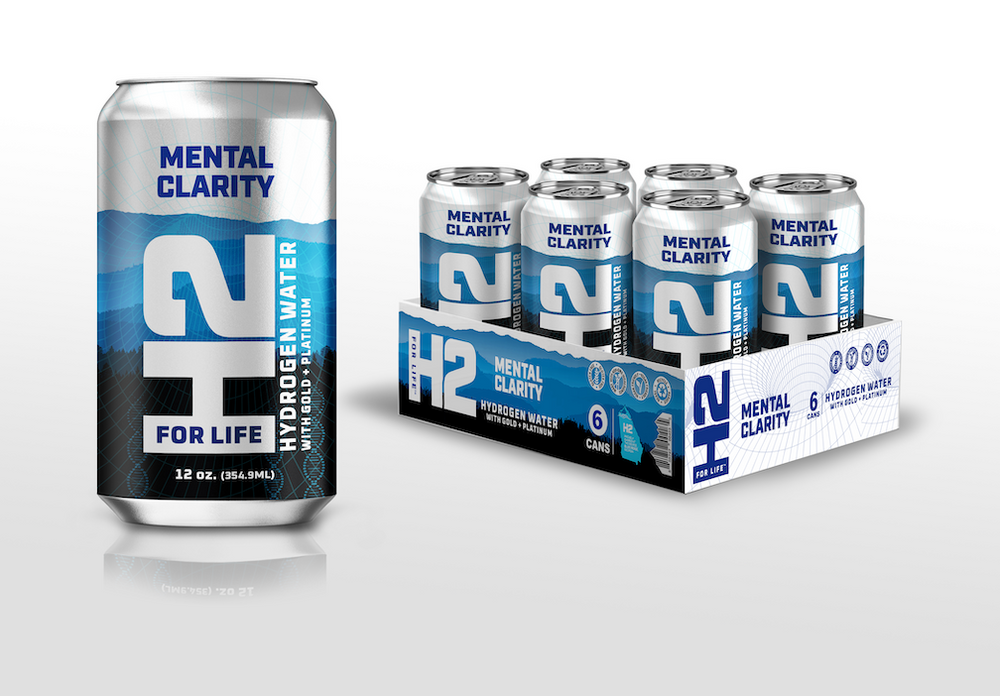 H2ForLife Mental Clarity Hydrogen Water With H2+Gold+Platinum, Case of (6) 12 oz. Cans